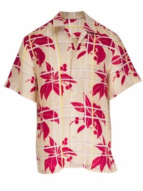 Loro Piana Red Hibiscus Print Linen Shirt Men’s Medium NWT